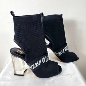 MIMOSA Black Mesh Peep Toe Sock Booties Clear Block Heels Size 38.5 EUR